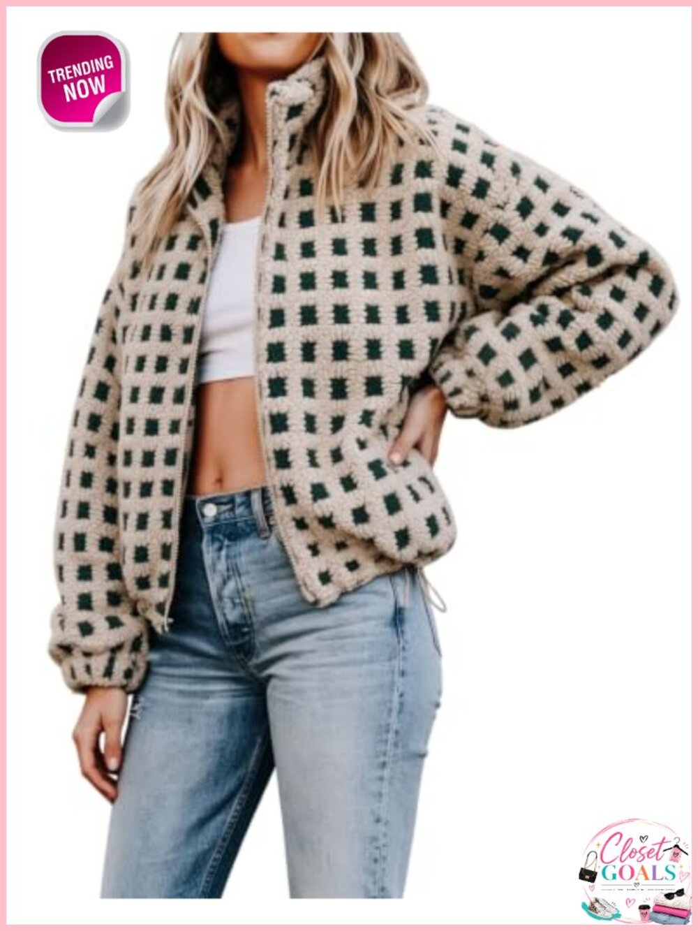 Women's Sherpa Fleece Jacket Zip Up Fuzzy Warm Coat with Pockets
